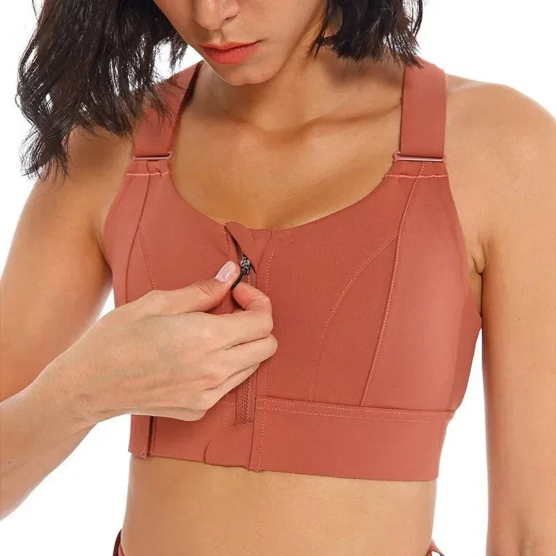Zip-Front Sports Bra – Adjustable, Shockproof Athletic Crop Top for Gym & Yoga