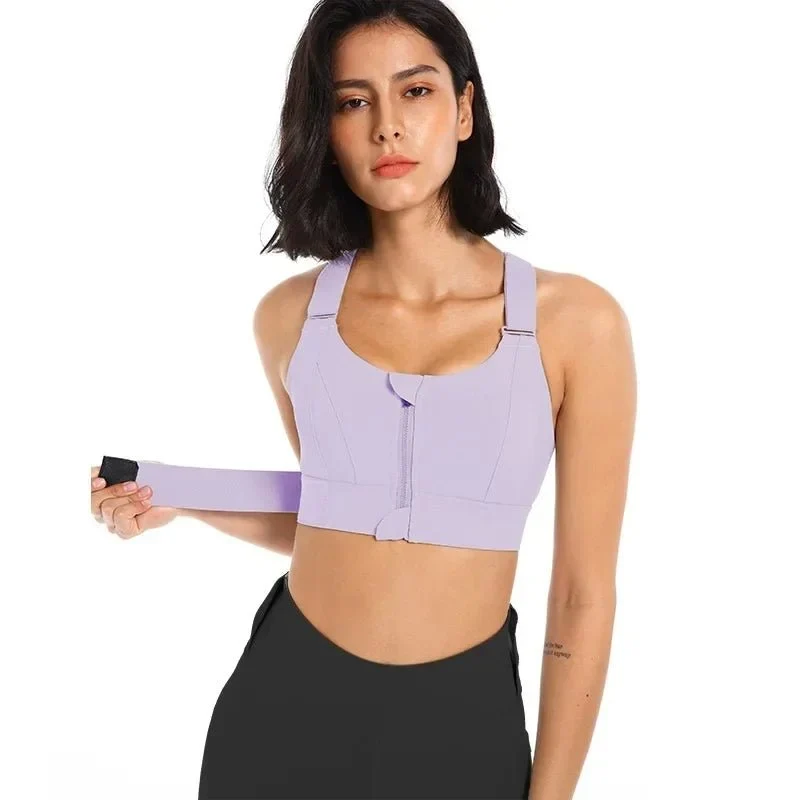 Zip-Front Sports Bra – Adjustable, Shockproof Athletic Crop Top for Gym & Yoga
