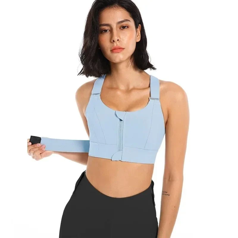 Zip-Front Sports Bra – Adjustable, Shockproof Athletic Crop Top for Gym & Yoga