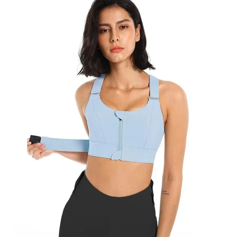 Zip-Front Sports Bra – Adjustable, Shockproof Athletic Crop Top for Gym & Yoga