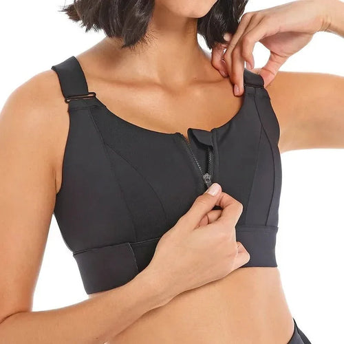 Zip-Front Sports Bra – Adjustable, Shockproof Athletic Crop Top for Gym & Yoga