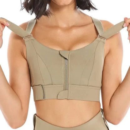Zip-Front Sports Bra – Adjustable, Shockproof Athletic Crop Top for Gym & Yoga