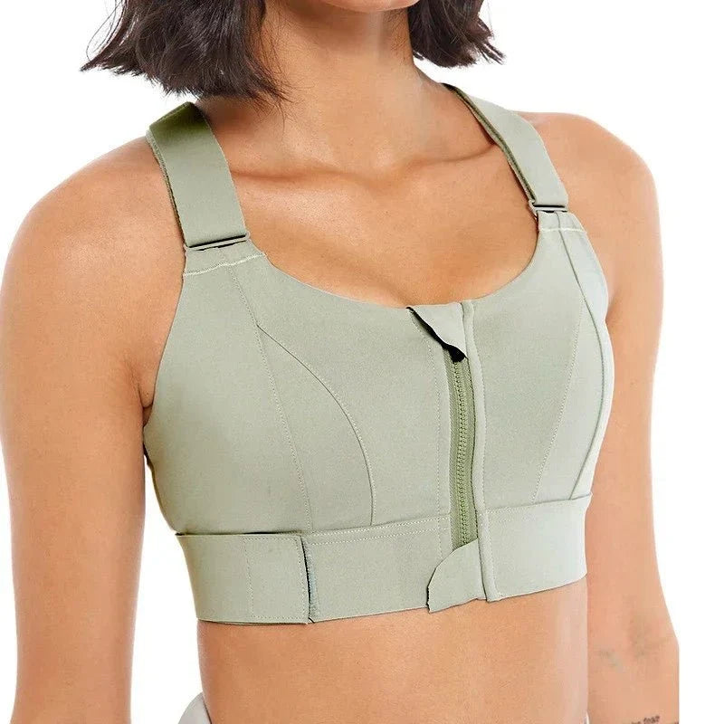 Zip-Front Sports Bra – Adjustable, Shockproof Athletic Crop Top for Gym & Yoga
