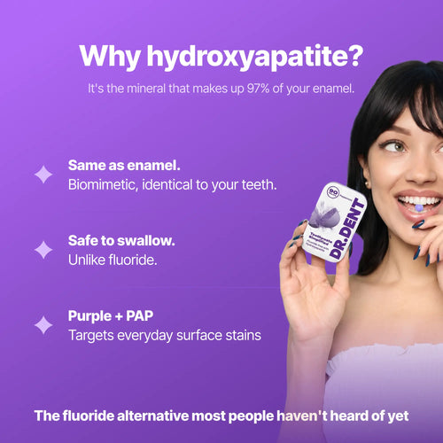 DR.DENT Purple Toothpaste Tablets with 10% Hydroxyapatite & PAP | Fluoride-Free, Sls-Free, Vegan | Purple Tone-Correcting Formula | 90 Chewable Tablets per Tin